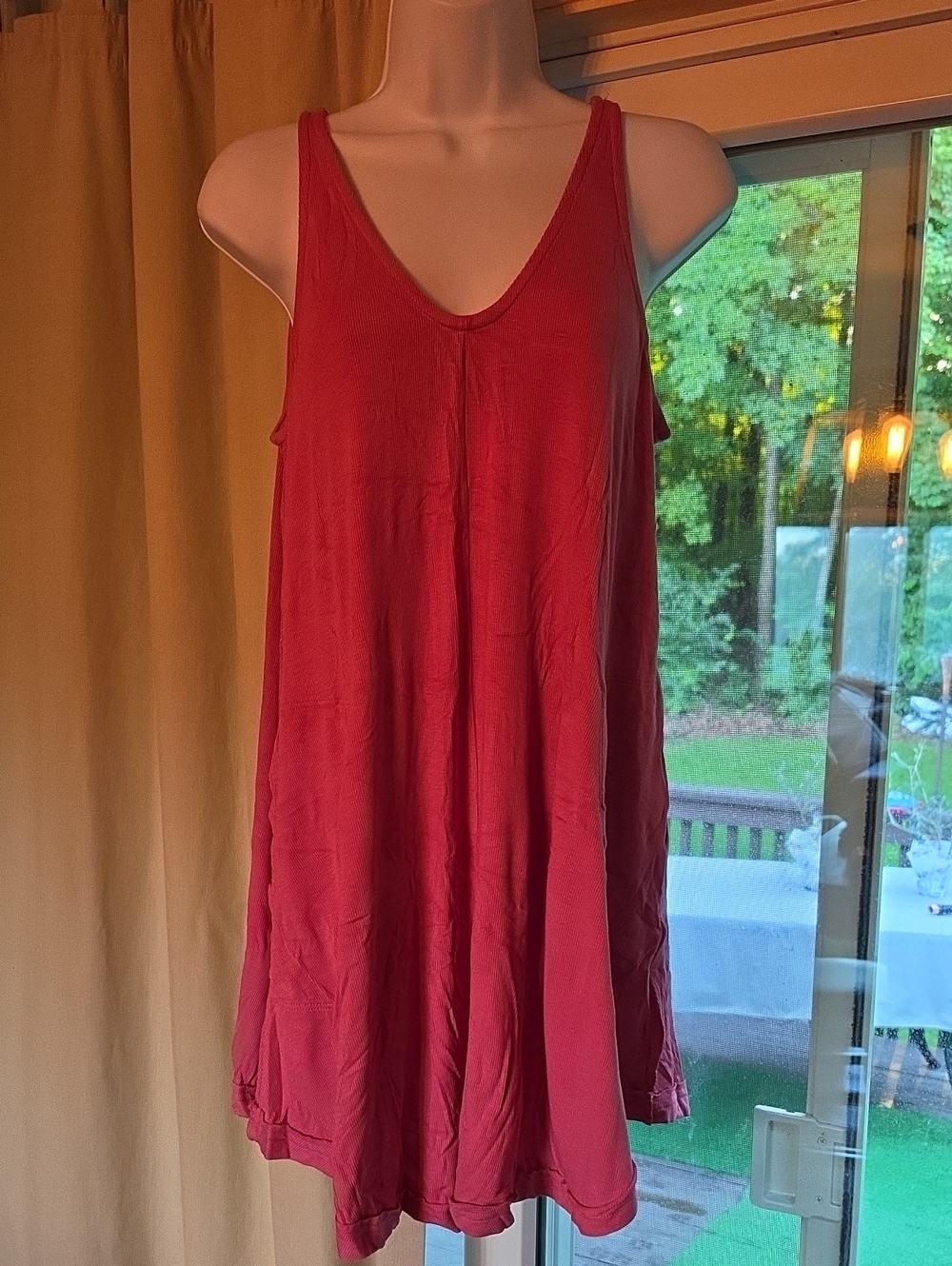 DAVI & DANI Dark Rose Pink V-Neck Swing Tank Or Mini Dress With Pockets